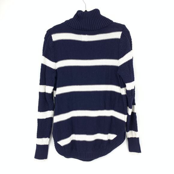 GAP Pullover Turtleneck Sweater Womens Size Medium Tall Navy White Striped - Picture 2 of 6